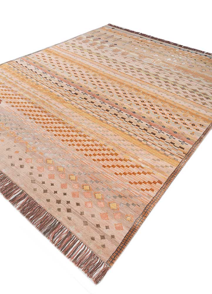 manchaha red and orange wool and bamboo silk hand knotted Rug - FloorShot