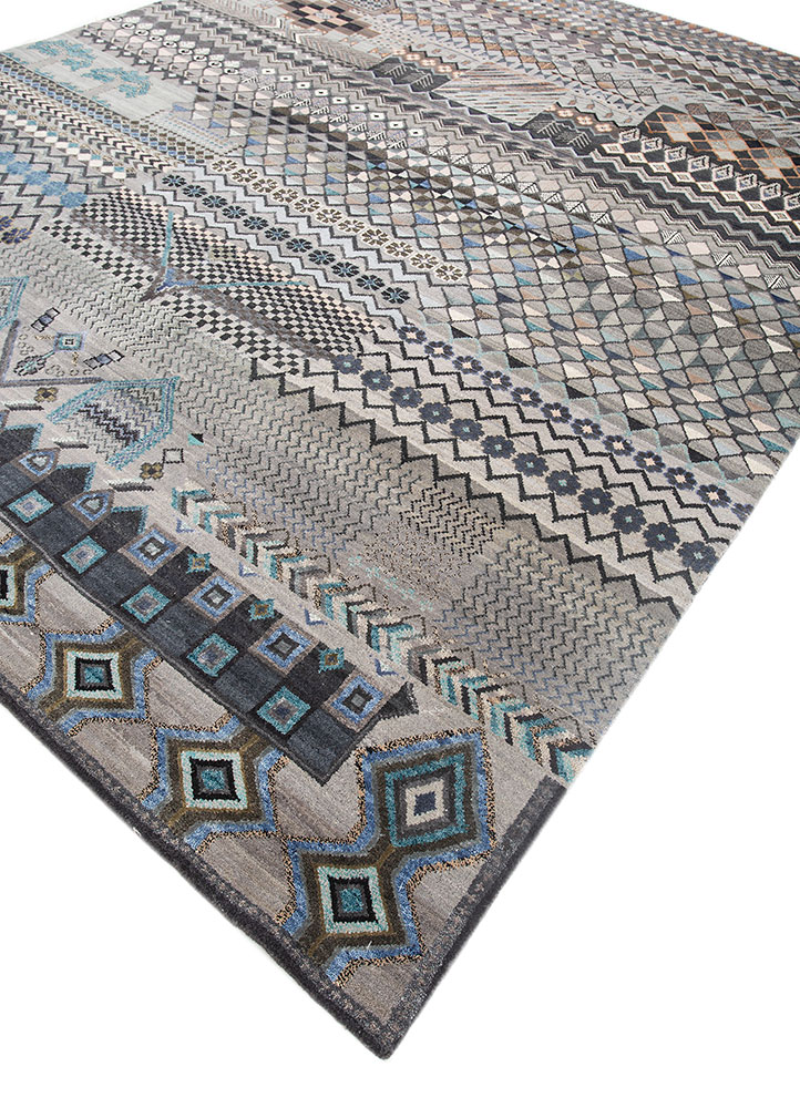 manchaha blue wool and bamboo silk hand knotted Rug - FloorShot