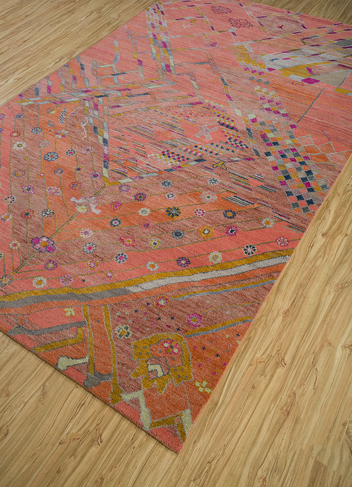 manchaha red and orange wool and bamboo silk hand knotted Rug - FloorShot