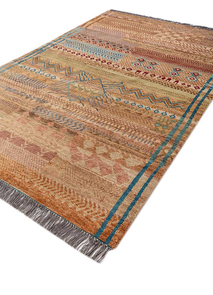 manchaha red and orange wool and bamboo silk hand knotted Rug - FloorShot