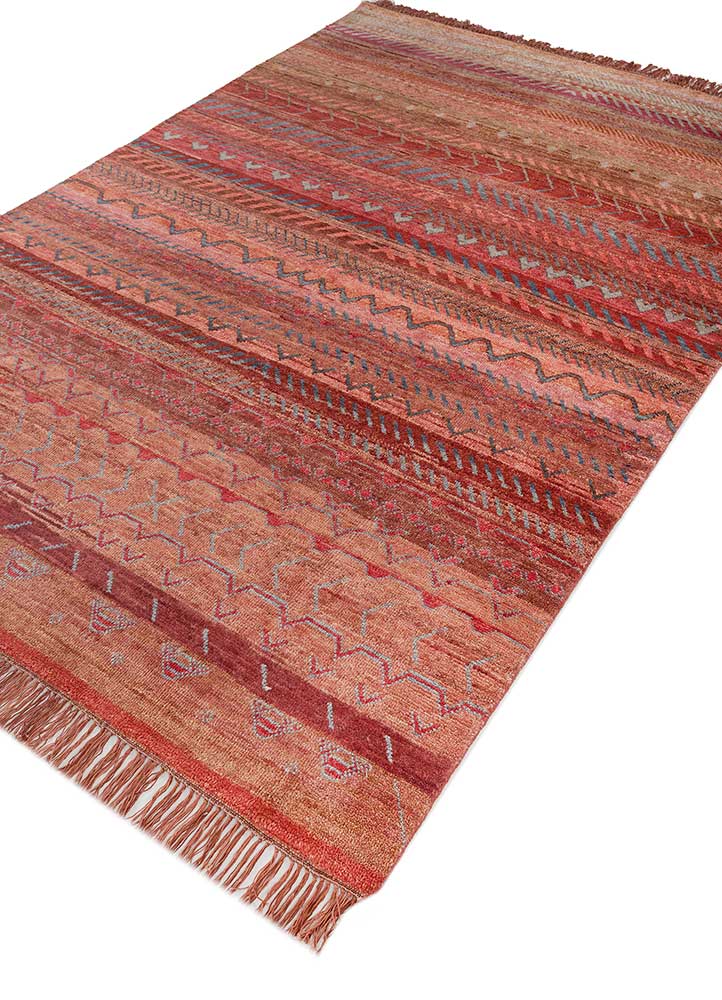 manchaha red and orange wool and bamboo silk hand knotted Rug - FloorShot
