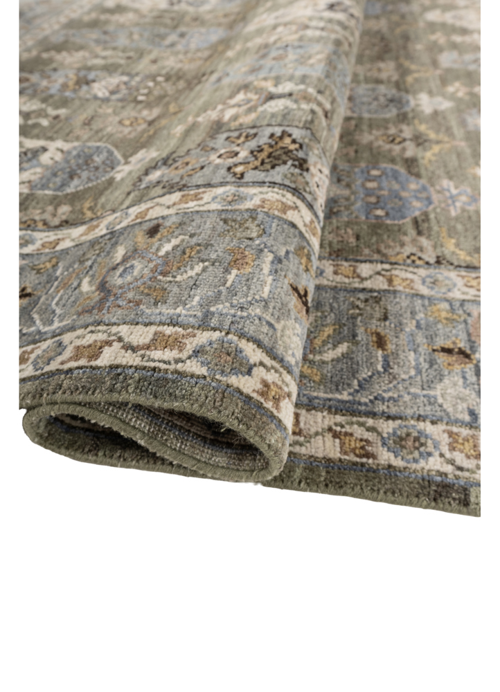 savana green wool hand knotted Rug - FloorShot