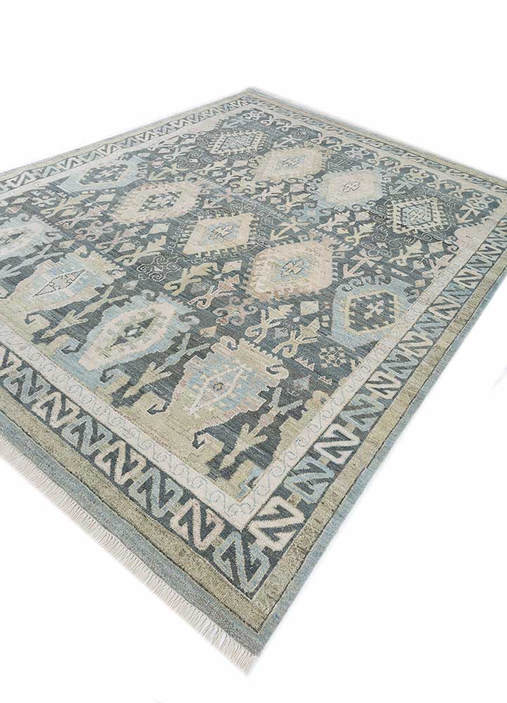 thyme blue afghan wool hand knotted Rug - FloorShot