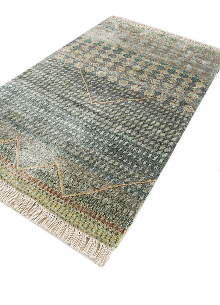 manchaha green silk hand knotted Rug - FloorShot