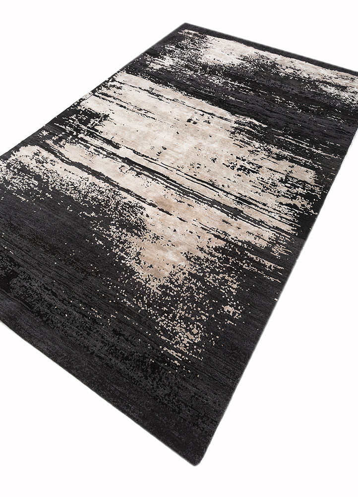 entropy grey and black wool and bamboo silk hand knotted Rug - FloorShot