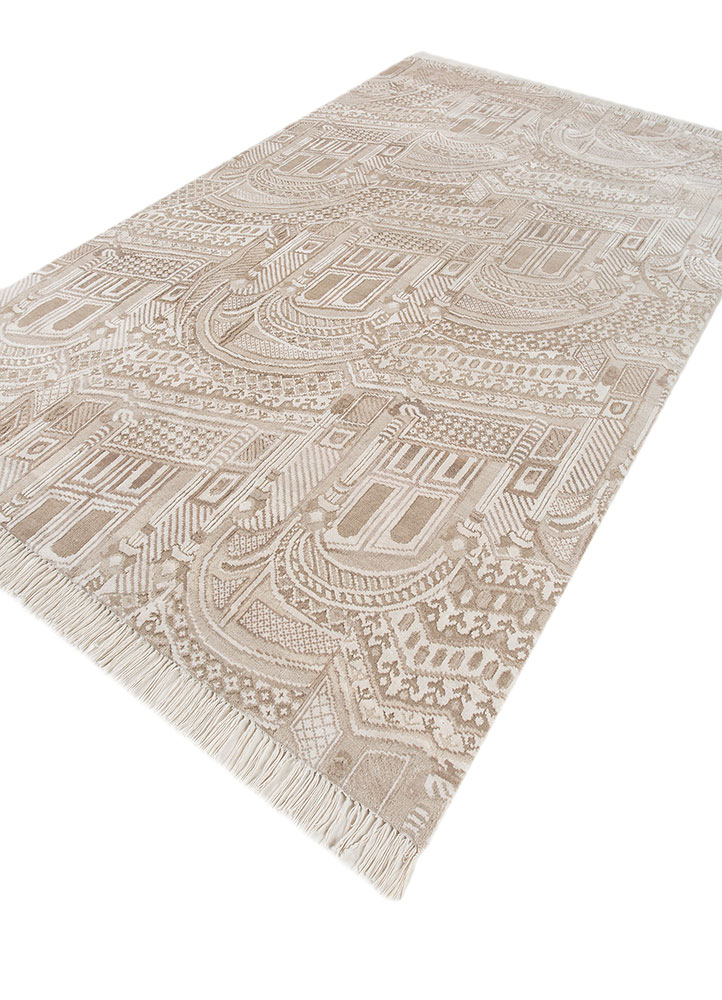 khidki ivory wool and bamboo silk hand knotted Rug - FloorShot