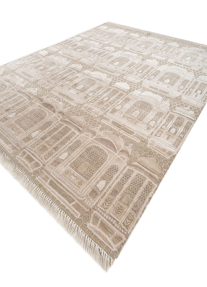 khidki ivory wool and bamboo silk hand knotted Rug - FloorShot