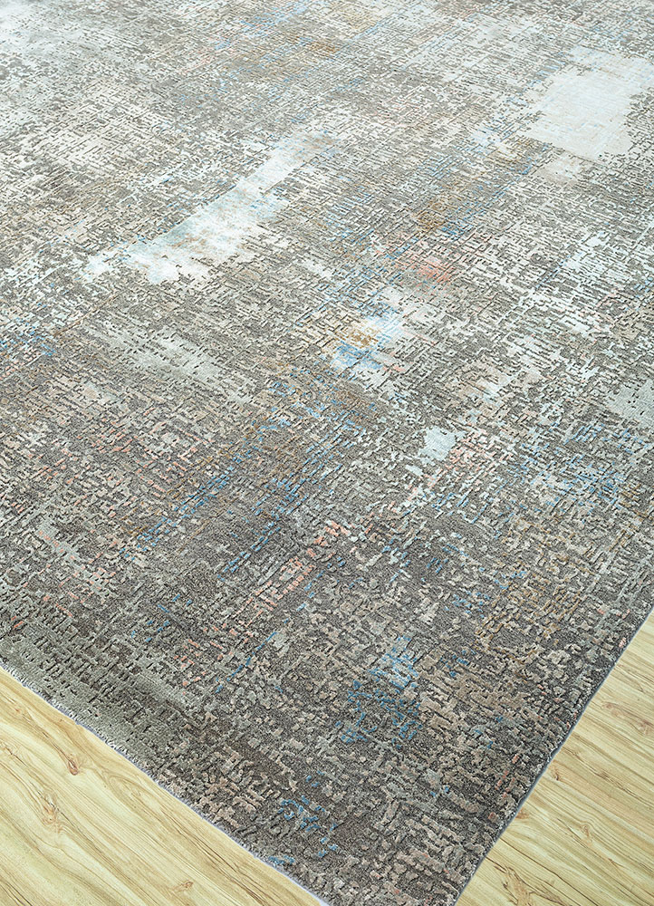uvenuti grey and black wool and bamboo silk hand knotted Rug - FloorShot