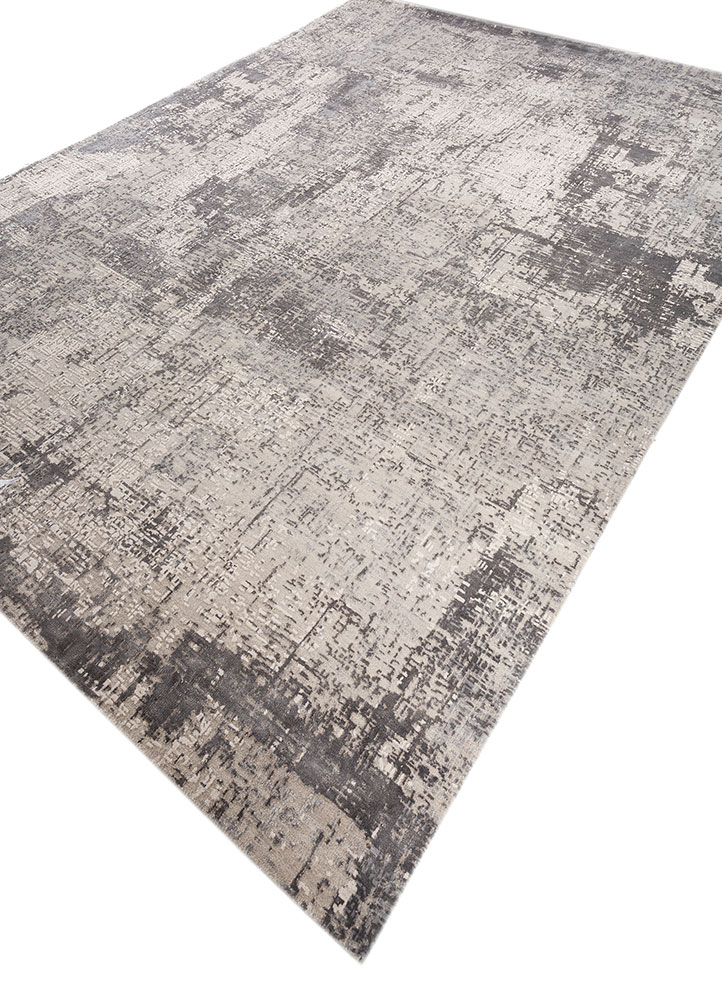 uvenuti grey and black wool and bamboo silk hand knotted Rug - FloorShot