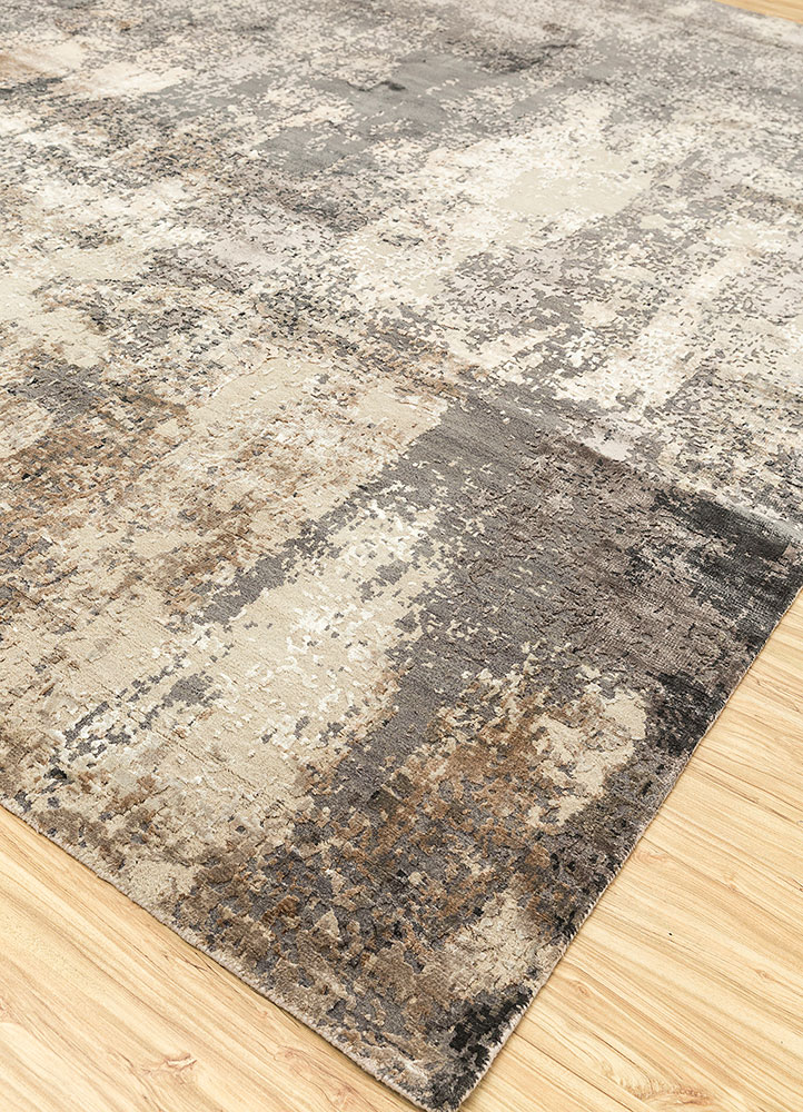 uvenuti beige and brown wool and bamboo silk hand knotted Rug - FloorShot
