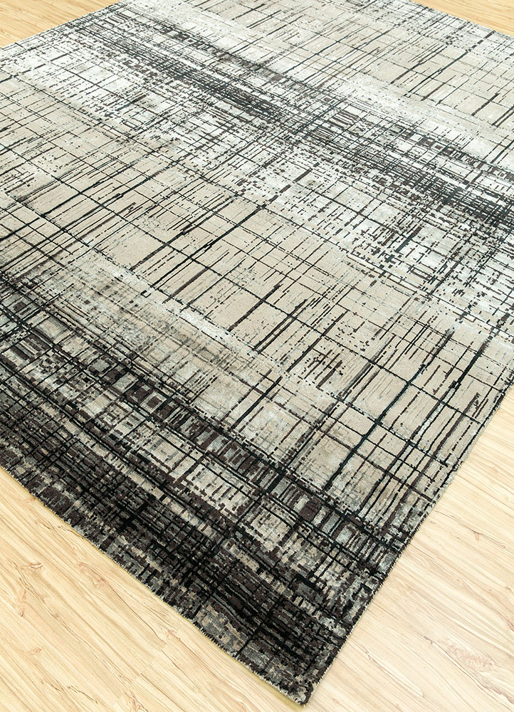 uvenuti grey and black wool and bamboo silk hand knotted Rug - FloorShot