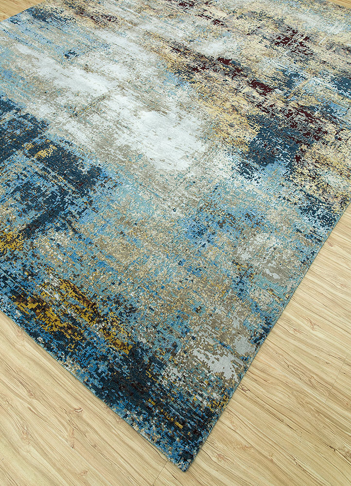 uvenuti grey and black wool and bamboo silk hand knotted Rug - FloorShot