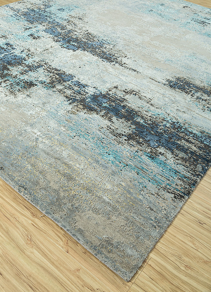 uvenuti grey and black wool and bamboo silk hand knotted Rug - FloorShot