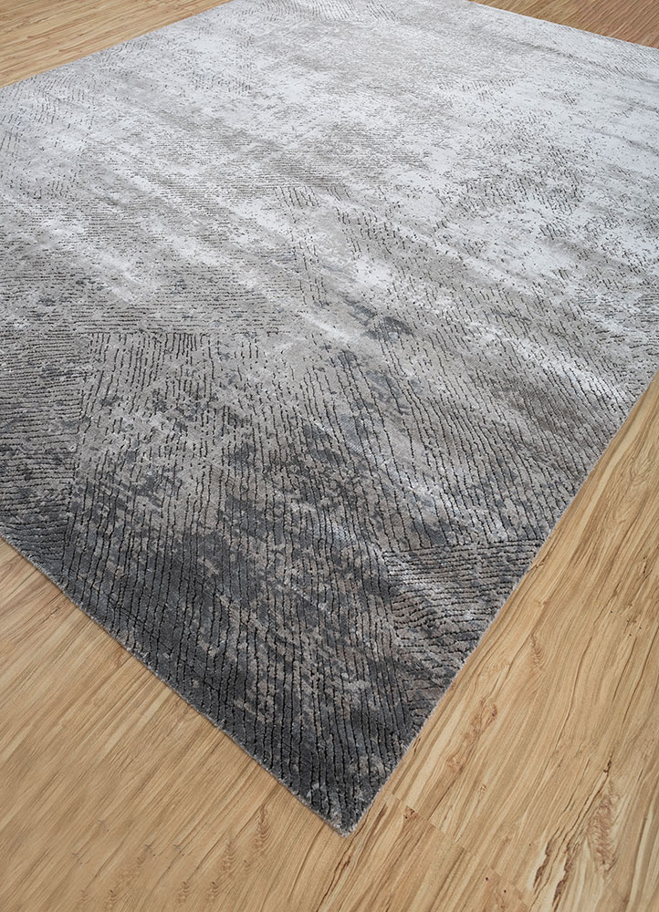entropy grey and black wool and bamboo silk hand knotted Rug - FloorShot
