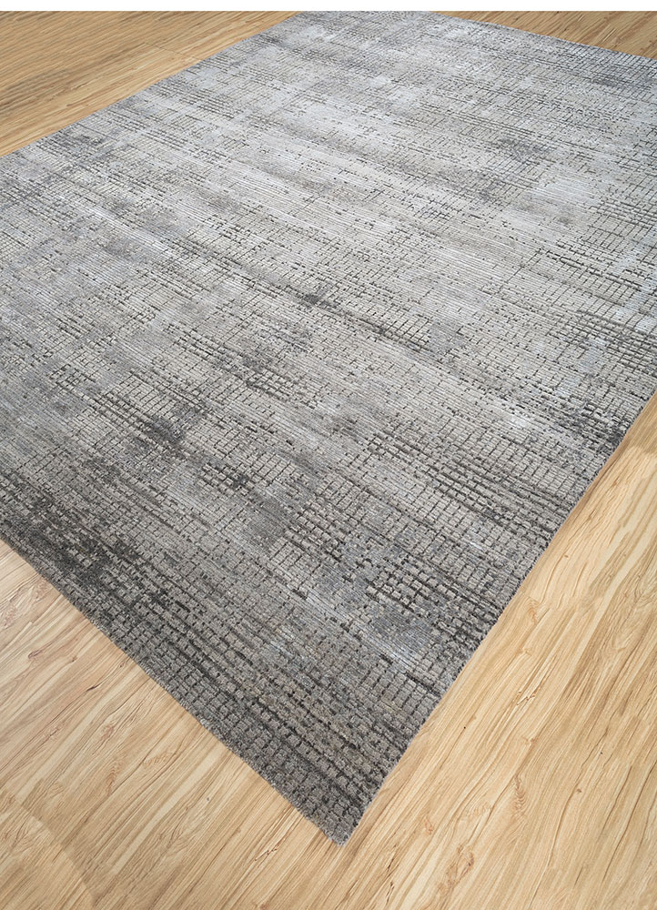 uvenuti grey and black wool and bamboo silk hand knotted Rug - FloorShot
