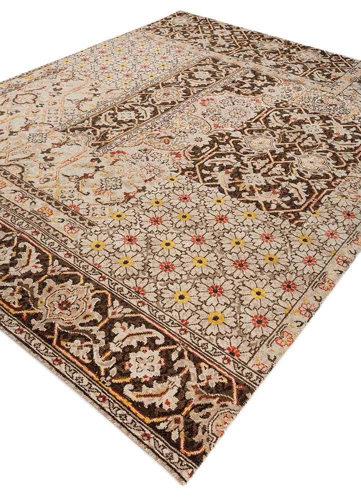 erbe beige and brown wool and bamboo silk hand knotted Rug - FloorShot
