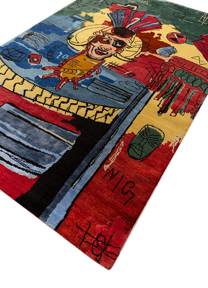 anghs red and orange wool and bamboo silk hand knotted Rug - FloorShot