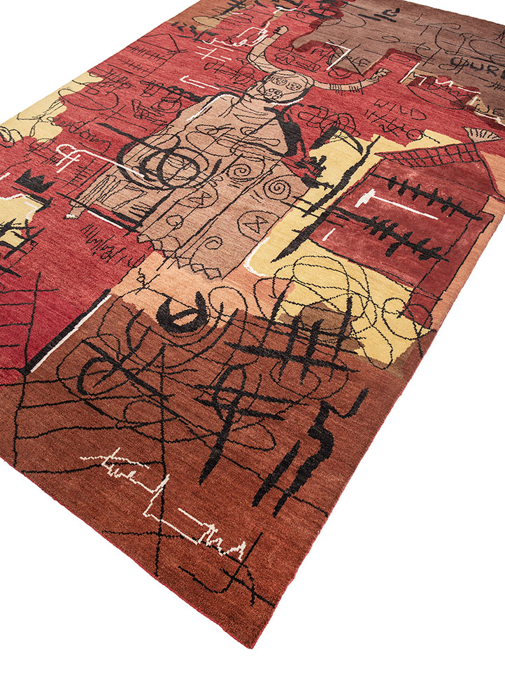 anghs red and orange wool and bamboo silk hand knotted Rug - FloorShot