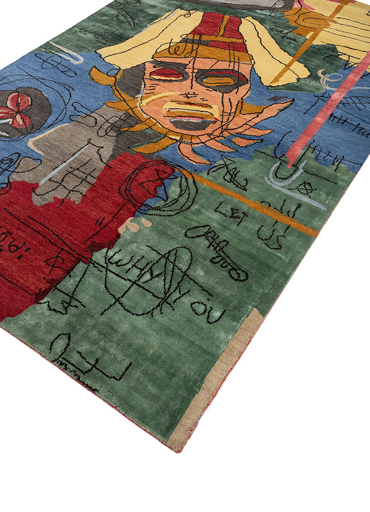 anghs blue wool and bamboo silk hand knotted Rug - FloorShot