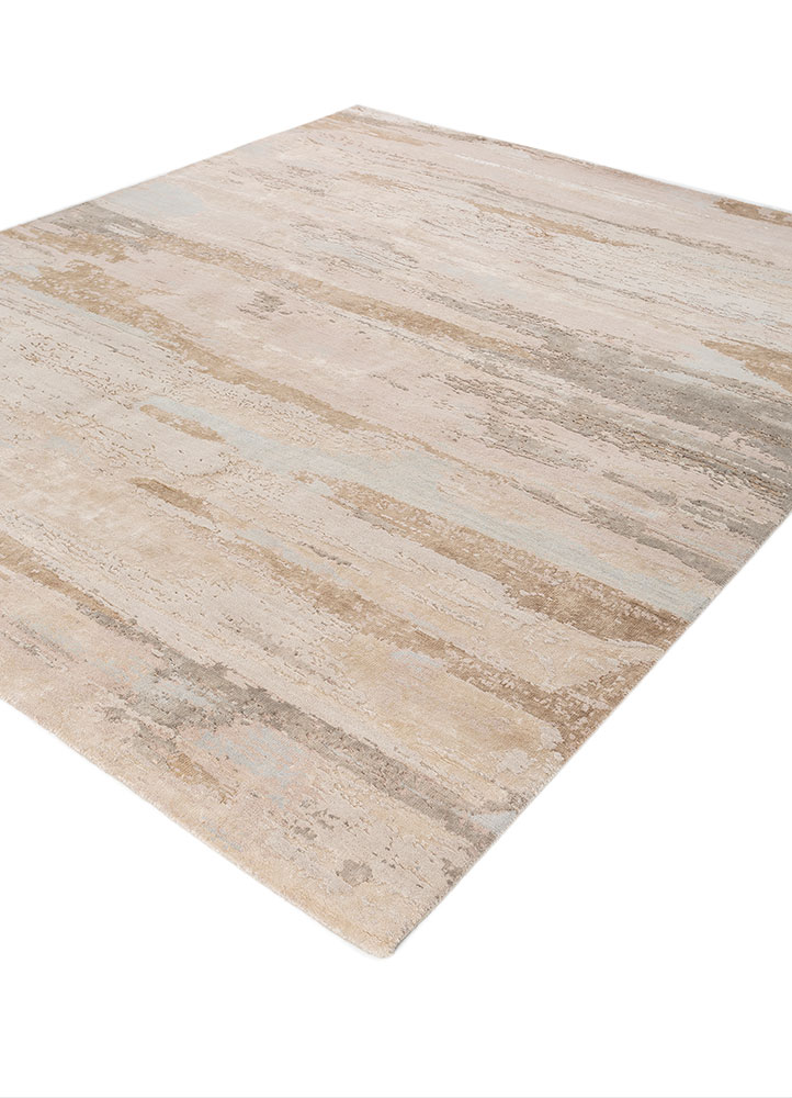 entropy blue wool and bamboo silk hand knotted Rug - FloorShot