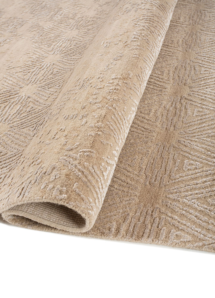 entropy beige and brown wool and bamboo silk hand knotted Rug - FloorShot