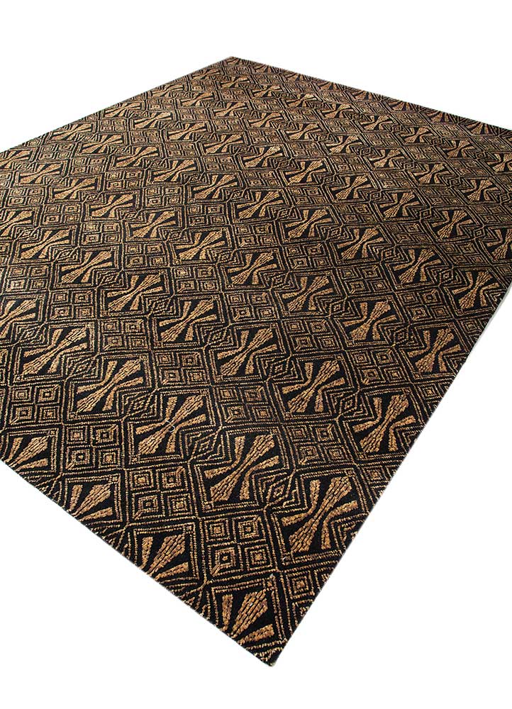 azalea grey and black wool and bamboo silk hand knotted Rug - FloorShot