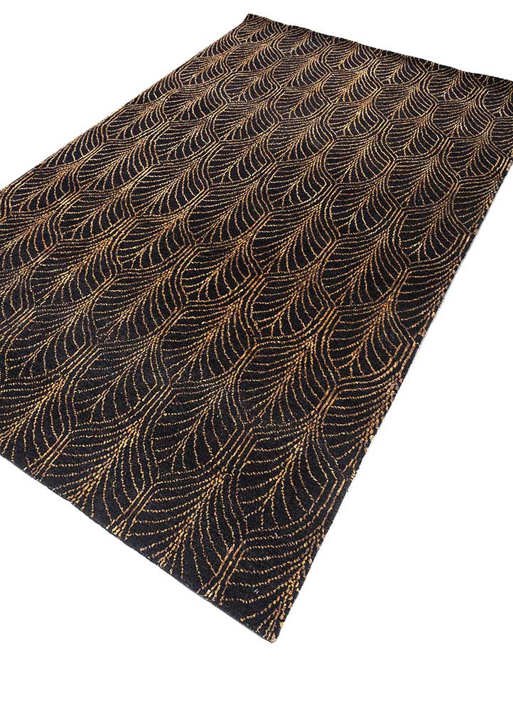 azalea grey and black wool and bamboo silk hand knotted Rug - FloorShot