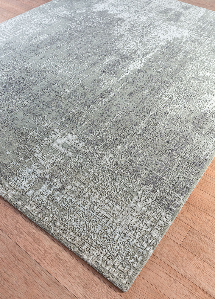 uvenuti grey and black wool and bamboo silk hand knotted Rug - FloorShot