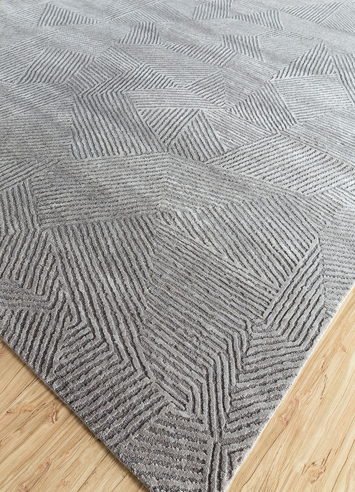 uvenuti grey and black wool and bamboo silk hand knotted Rug - FloorShot