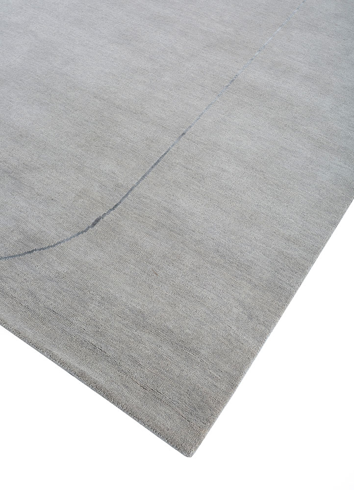sthir grey and black wool and bamboo silk hand knotted Rug - FloorShot
