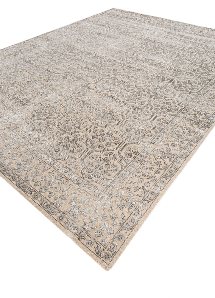 viscaya beige and brown wool and bamboo silk hand knotted Rug - FloorShot
