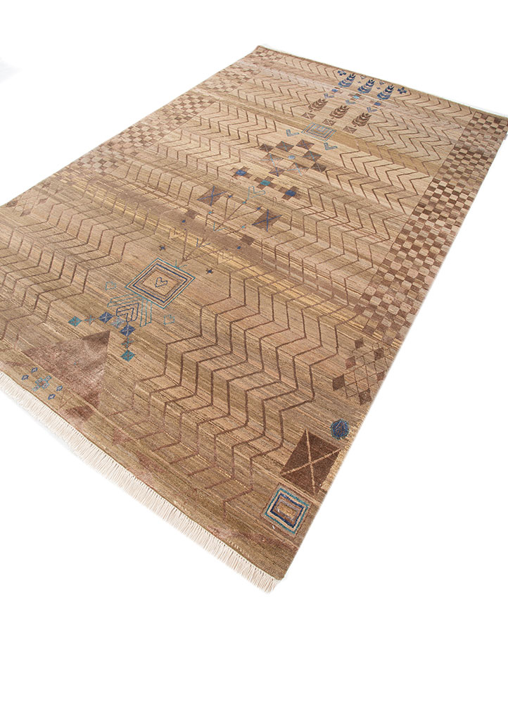 manchaha beige and brown wool and silk hand knotted Rug - FloorShot