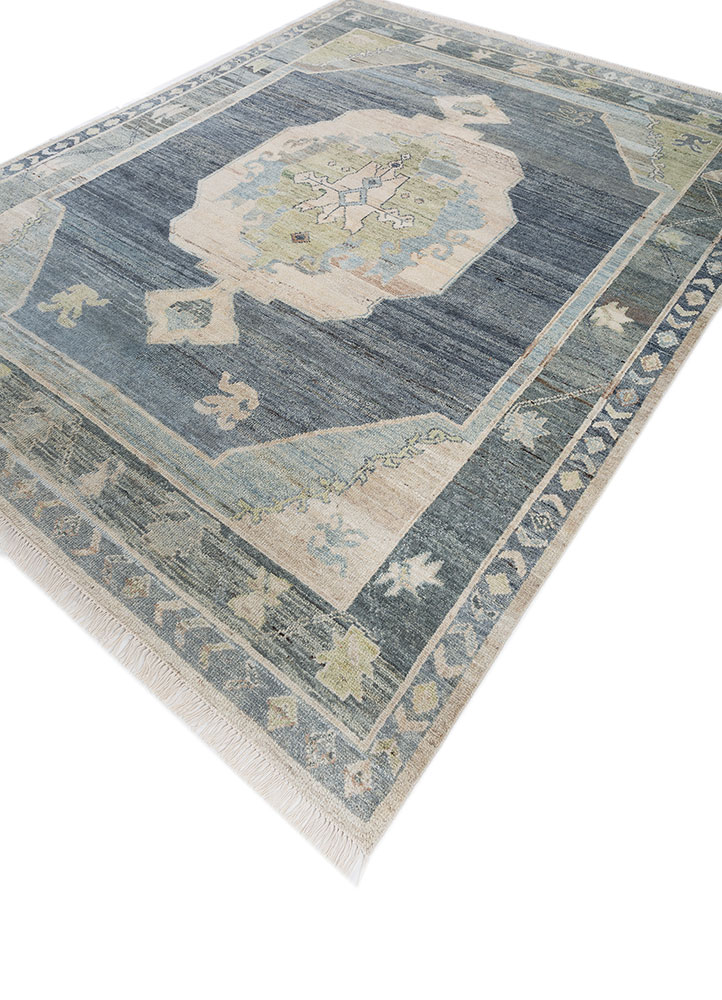 thyme blue afghan wool hand knotted Rug - FloorShot