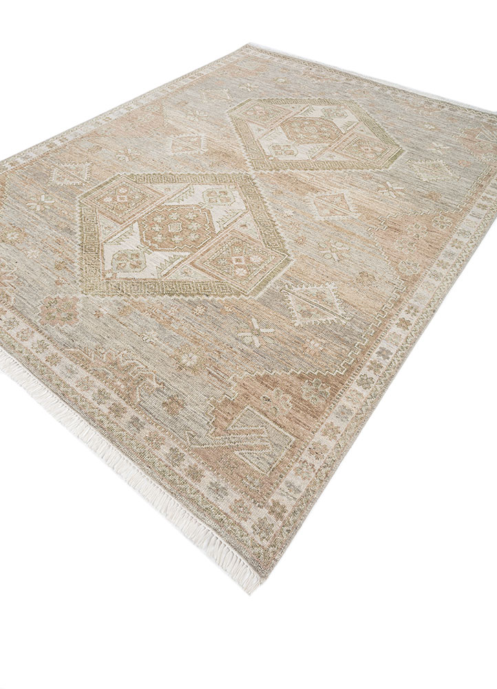 erbe beige and brown wool hand knotted Rug - FloorShot