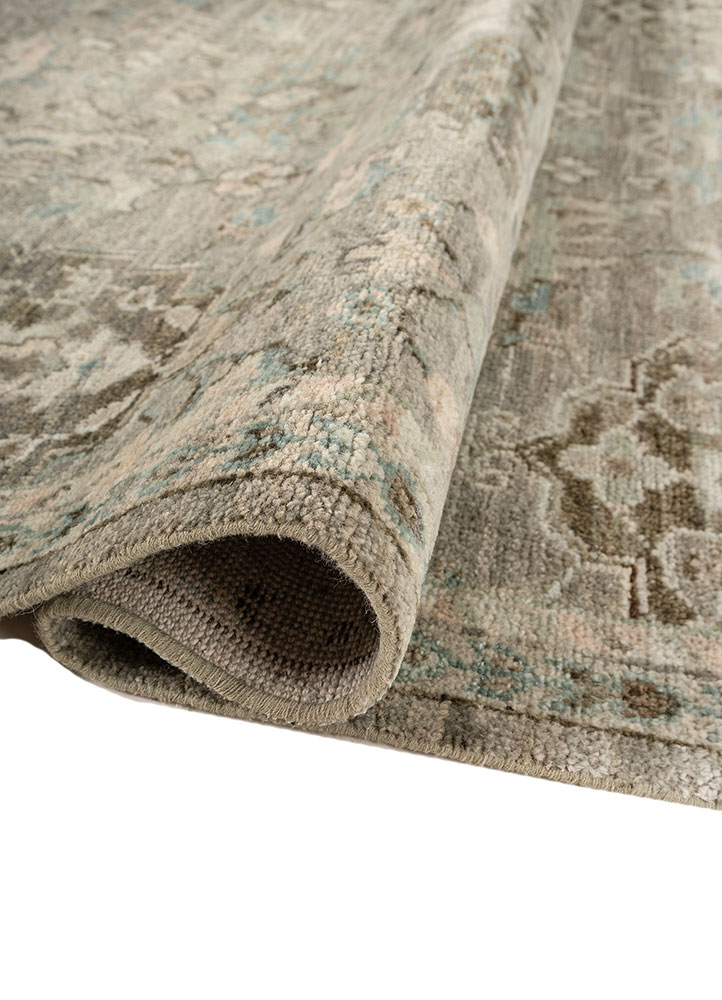 savana green wool hand knotted Rug - FloorShot