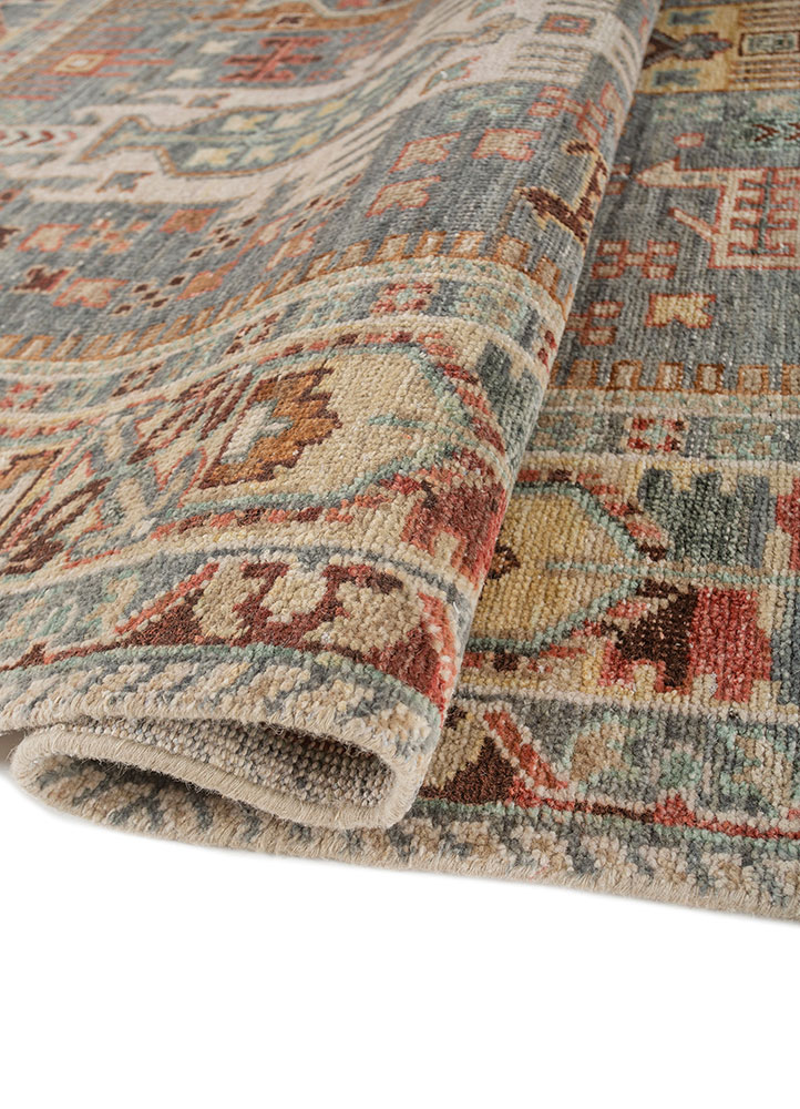 savana green wool hand knotted Rug - FloorShot
