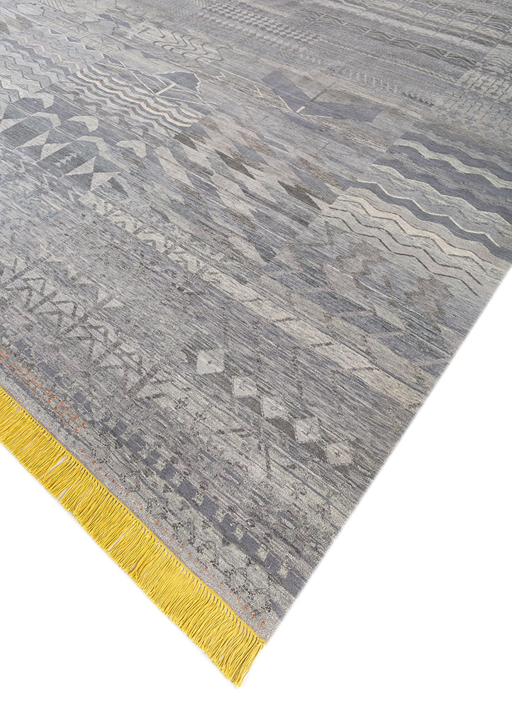 manchaha grey and black wool and silk hand knotted Rug - FloorShot