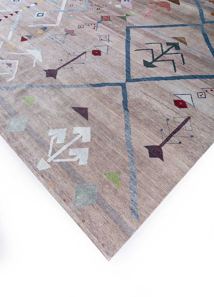 freedom manchaha beige and brown wool and silk hand knotted Rug - FloorShot