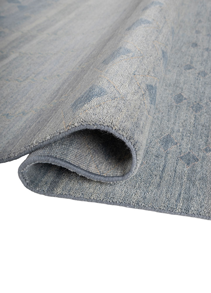 manchaha blue wool and silk hand knotted Rug - FloorShot