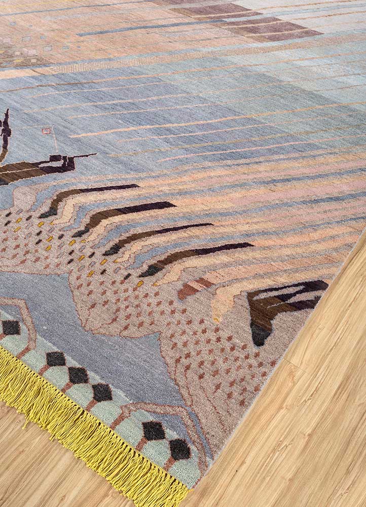 manchaha blue wool and silk hand knotted Rug - FloorShot