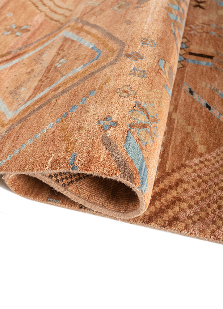 manchaha red and orange wool and silk hand knotted Rug - FloorShot