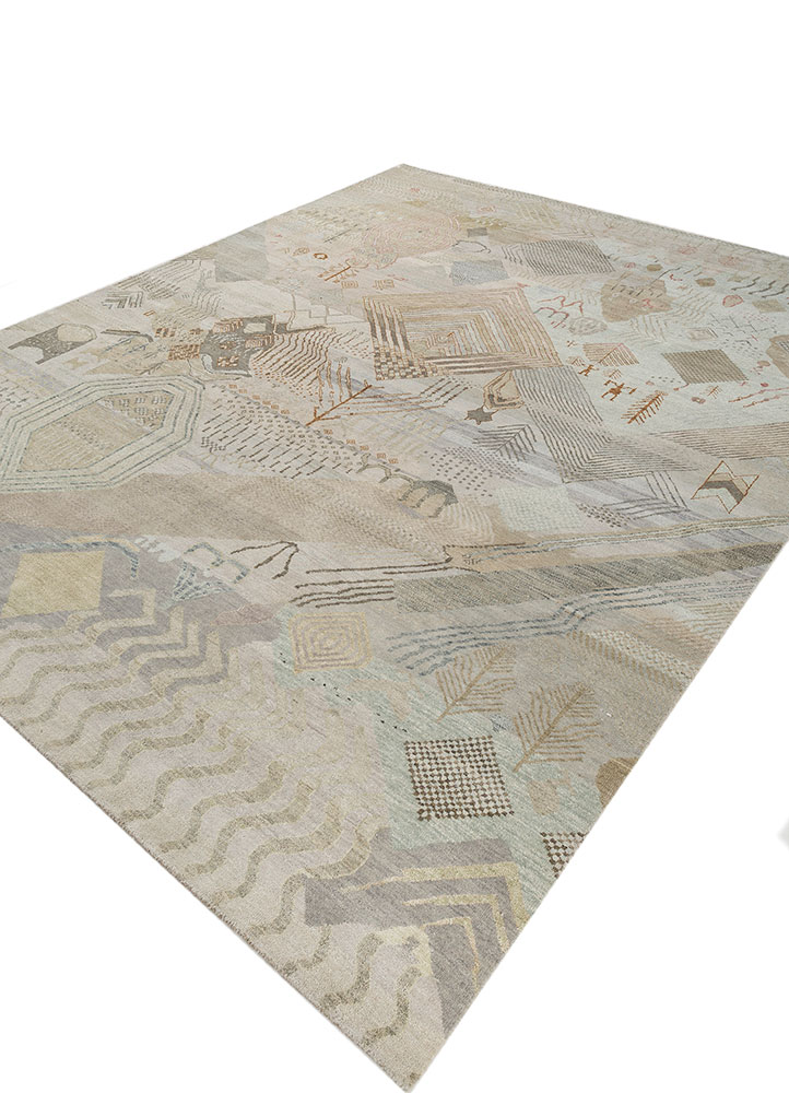 manchaha blue wool and silk hand knotted Rug - FloorShot