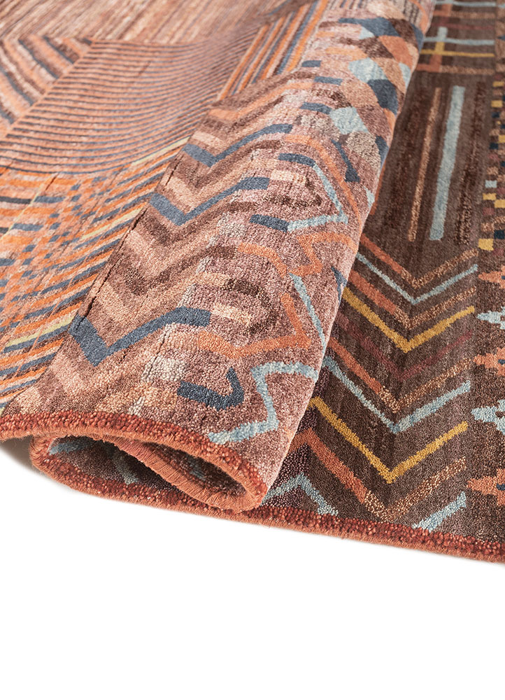 manchaha red and orange wool and silk hand knotted Rug - FloorShot