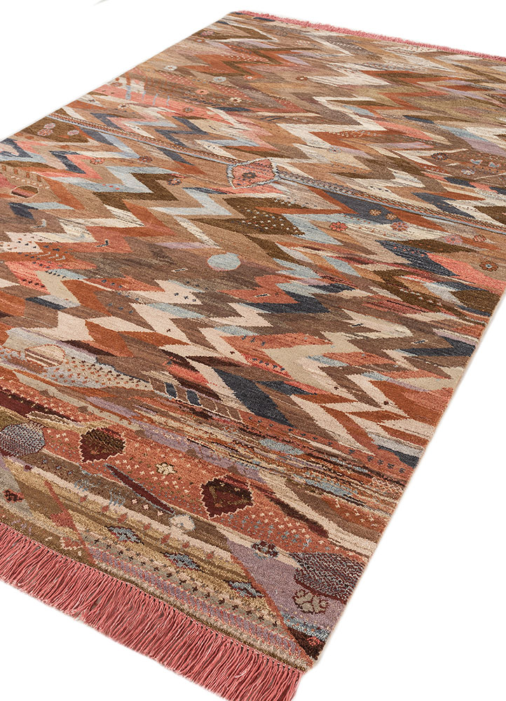 manchaha red and orange wool and silk hand knotted Rug - FloorShot