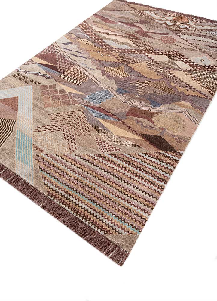manchaha red and orange wool and silk hand knotted Rug - FloorShot