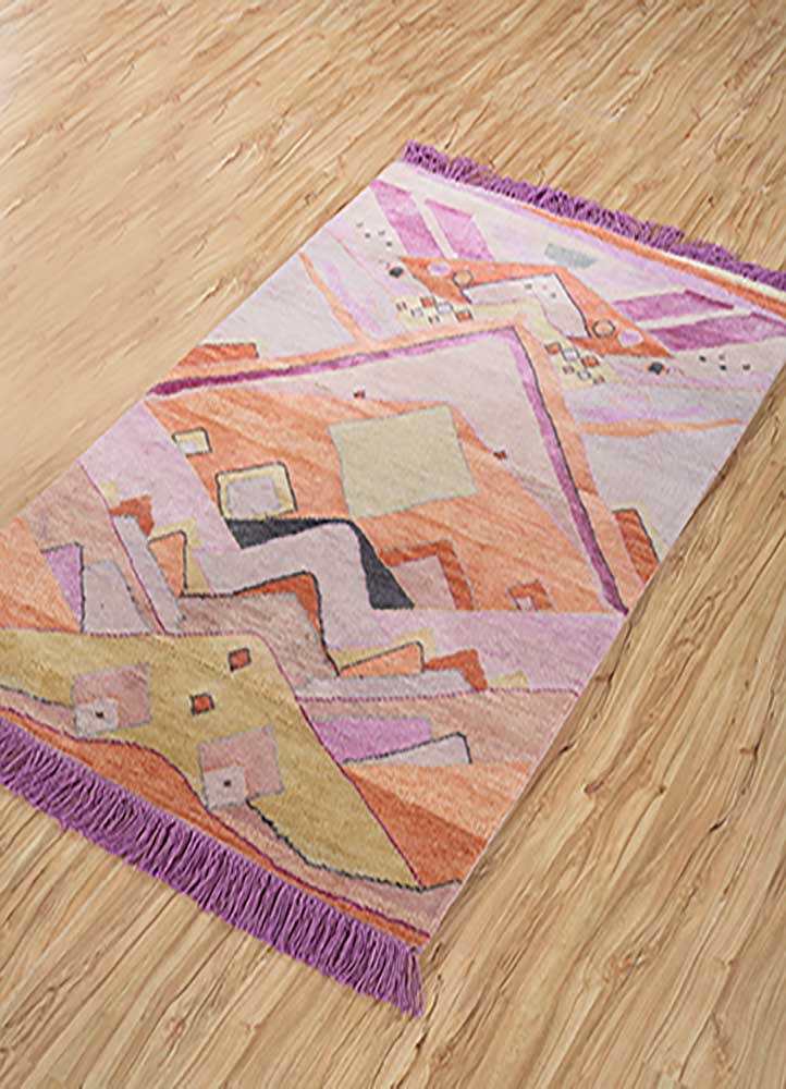 manchaha red and orange wool and silk hand knotted Rug - FloorShot
