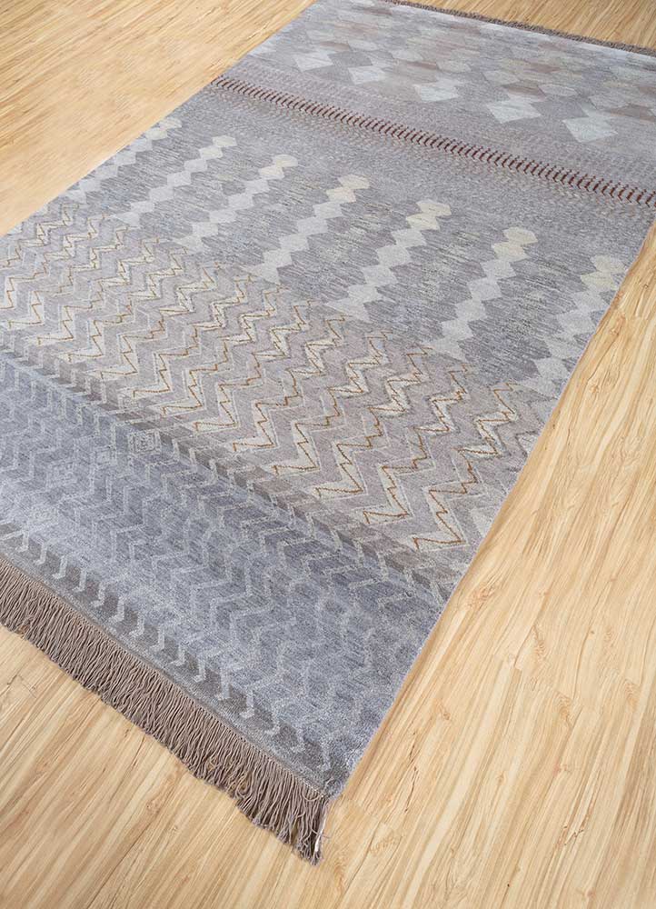 manchaha grey and black wool and silk hand knotted Rug - FloorShot
