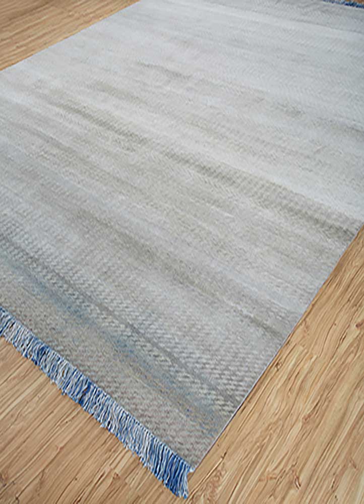 manchaha blue wool and silk hand knotted Rug - FloorShot