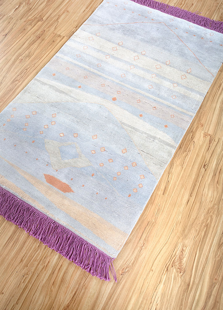 manchaha blue wool and silk hand knotted Rug - FloorShot
