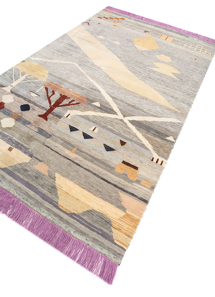 freedom manchaha blue wool and silk hand knotted Rug - FloorShot